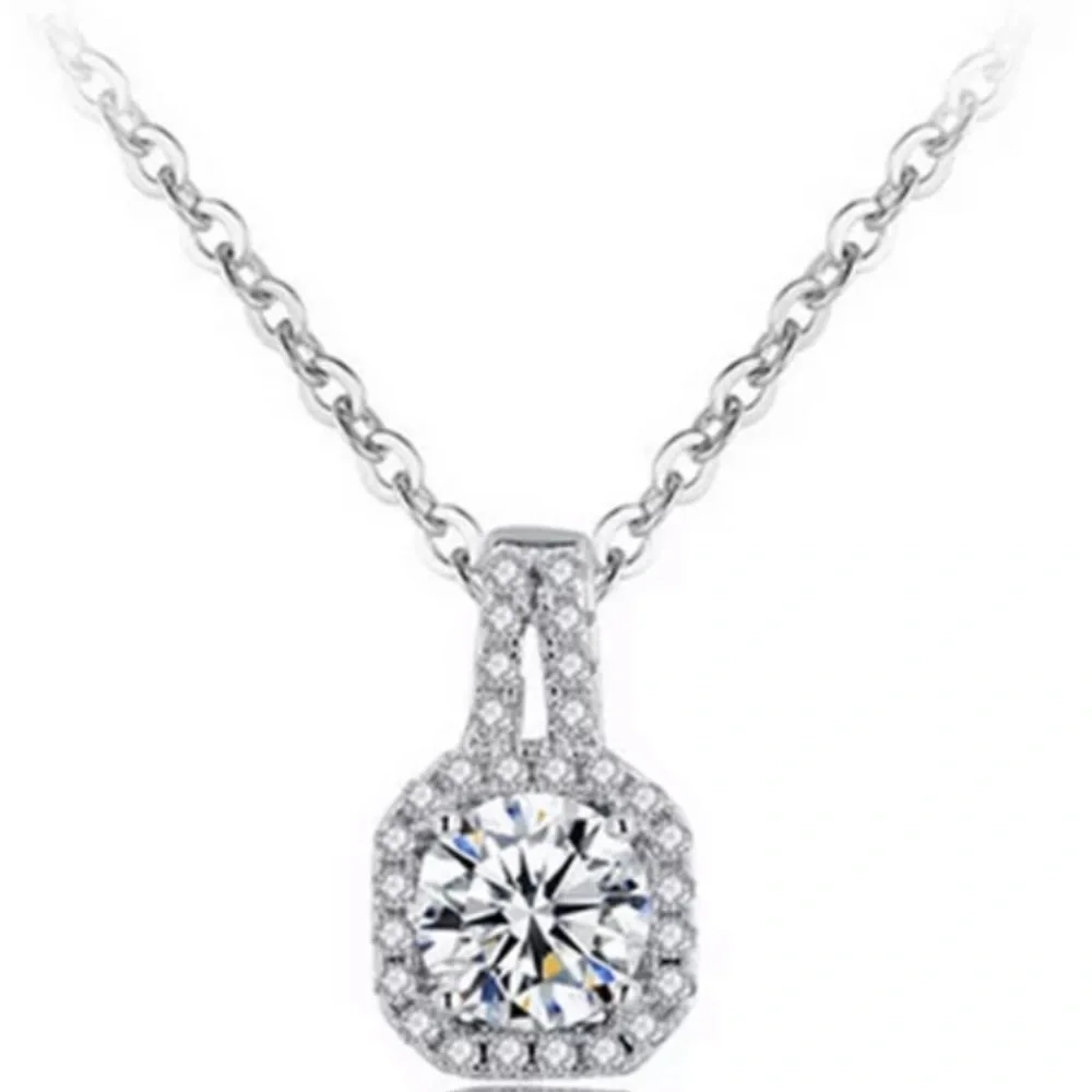 New Women’s 925 Silver Beautiful Romantic Diamond Square Necklace - Picture 4 of 4